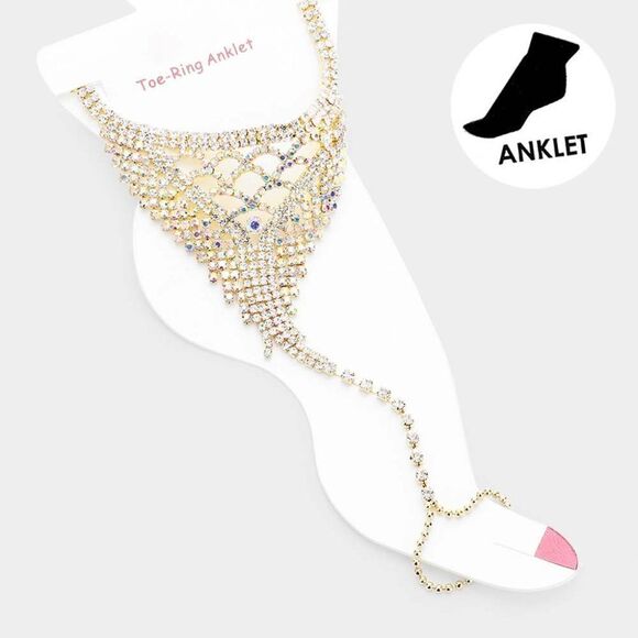 Anklet Abalone Rhinestone Gold Net Toe Ring - Picture 1 of 6